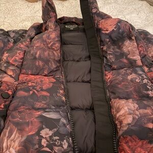Floral Puffer Jacket - Black and Red
